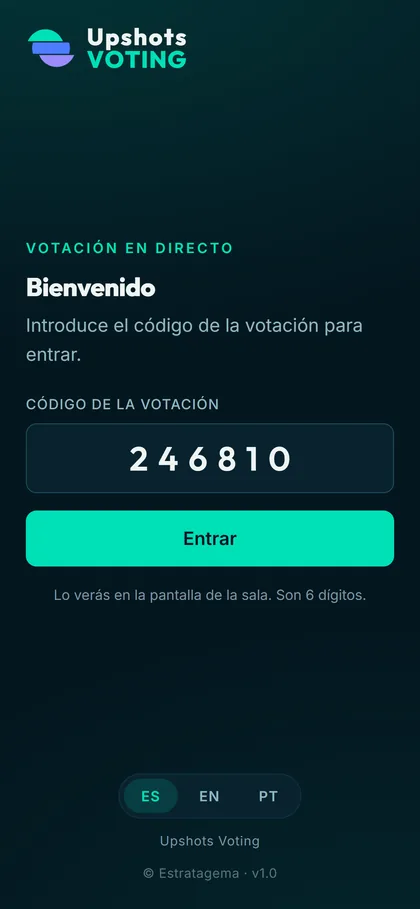 Pantalla de entrada en el móvil: solo se pide el código de la sesión.